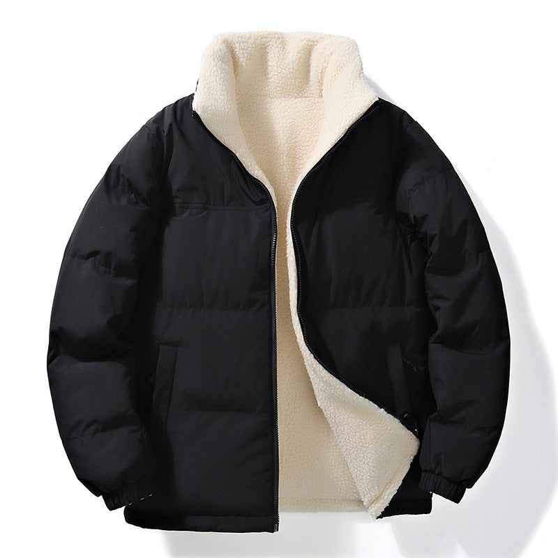 Men's reversible stand collar puffer jacket, back view