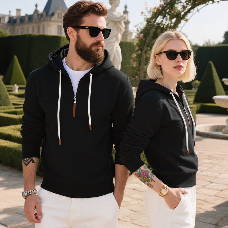 Men's soft fleece half zip hoodie, detail