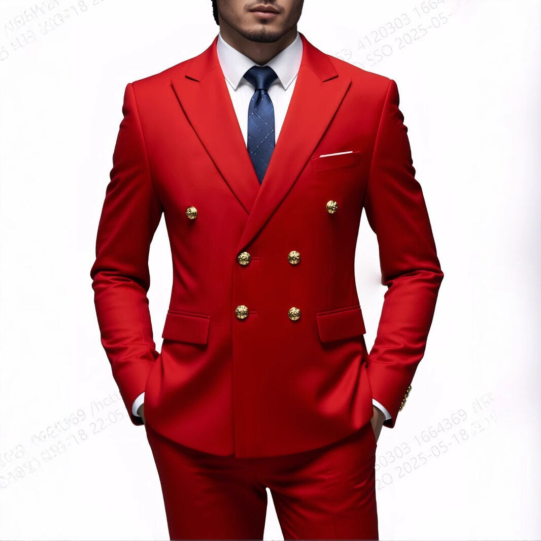 Men's peak lapel double breasted blazer, back view