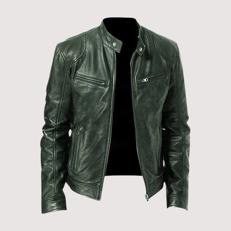 Men's classic leather zip jacket, detail