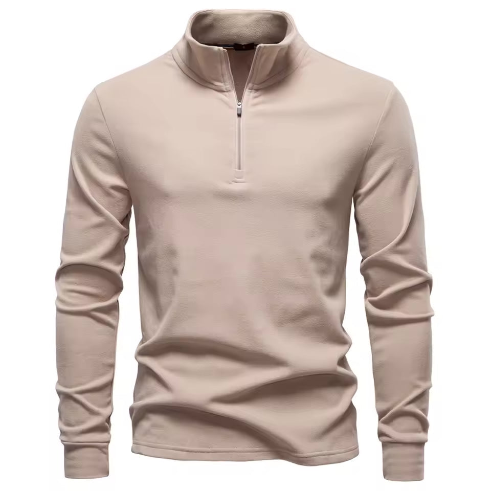 Men's brushed funnel collar quarter zip jumper, side view