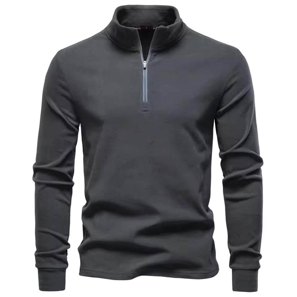Men's brushed funnel collar quarter zip jumper, back view