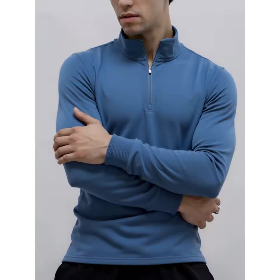 Men's brushed funnel collar quarter zip jumper, view 6
