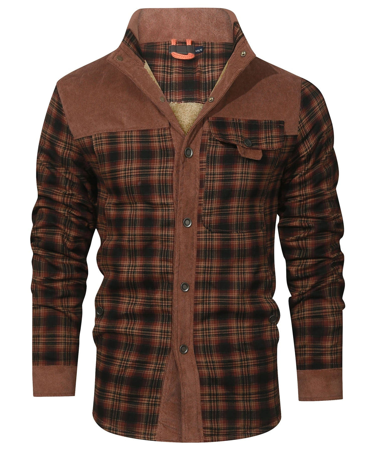 Men's faux fur lined check flannel jacket, view 14