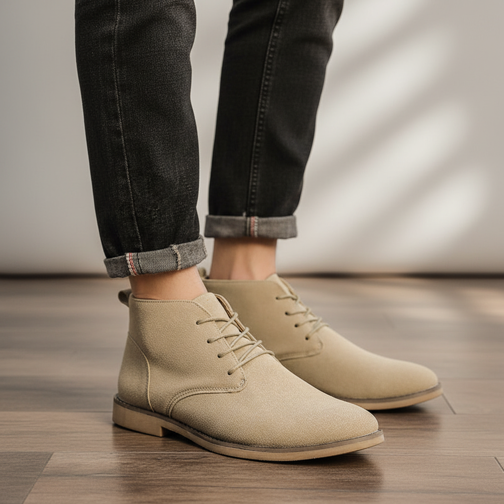 Men's stacked heel suede chukka boots, detail