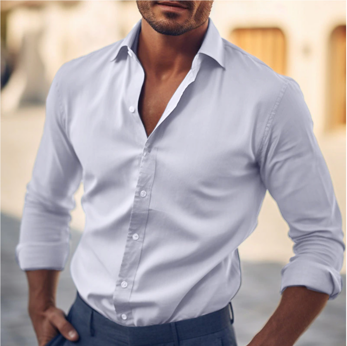Men's everyday essential button up shirt, detail