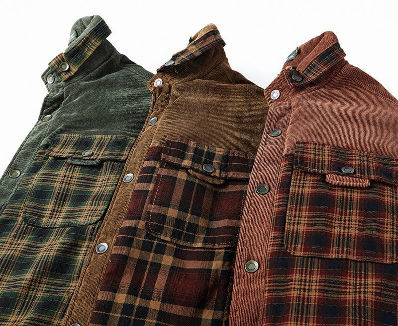 Men's sherpa lined check overshirt, back view