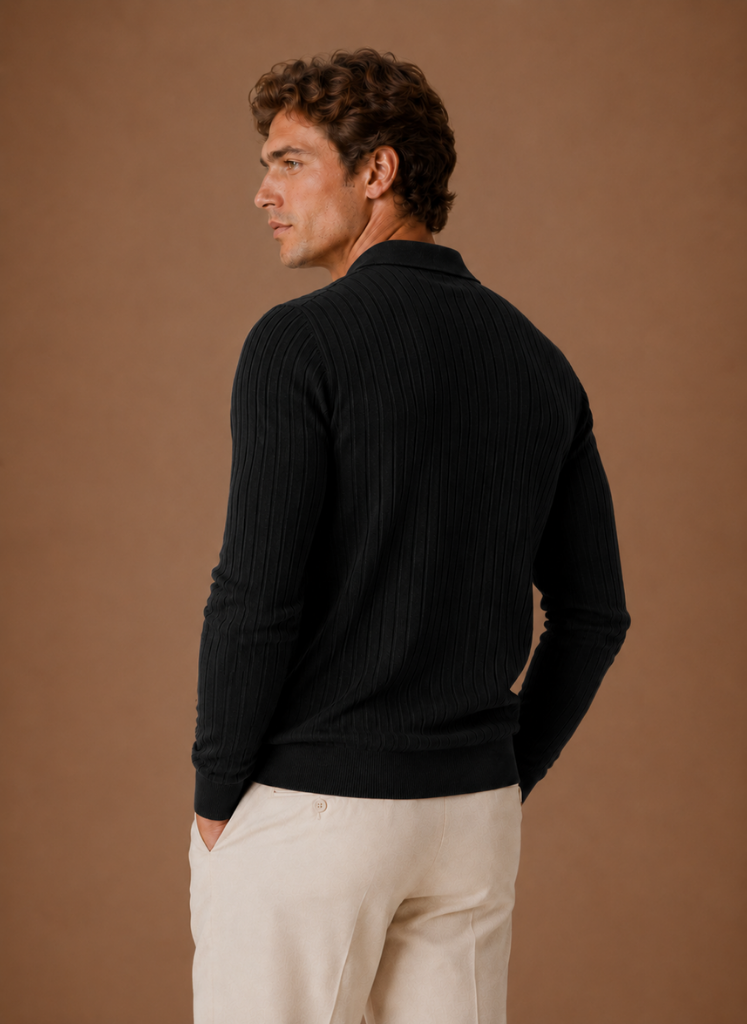 Men's ribbed knit polo jumper, view 10