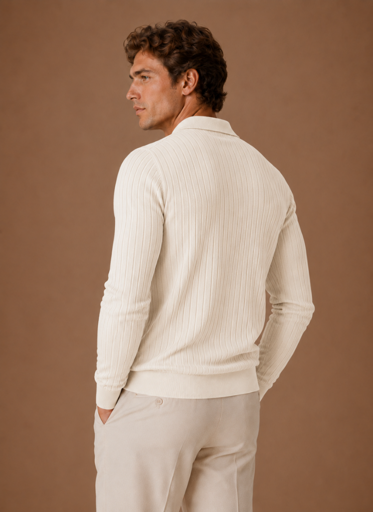 Men's ribbed knit polo jumper, view 7