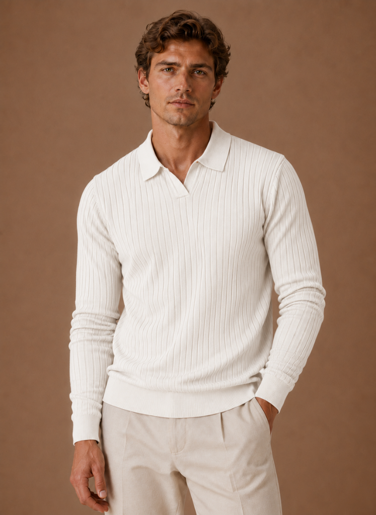 Men's ribbed knit polo jumper, view 5