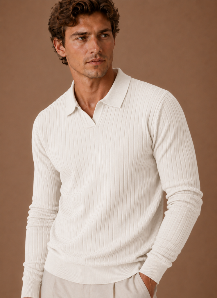 Men's ribbed knit polo jumper, view 6