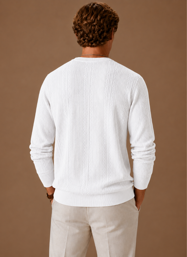 Men's cable knit crew neck jumper, view 6