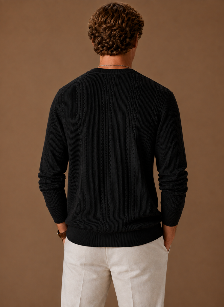 Men's cable knit crew neck jumper, view 8