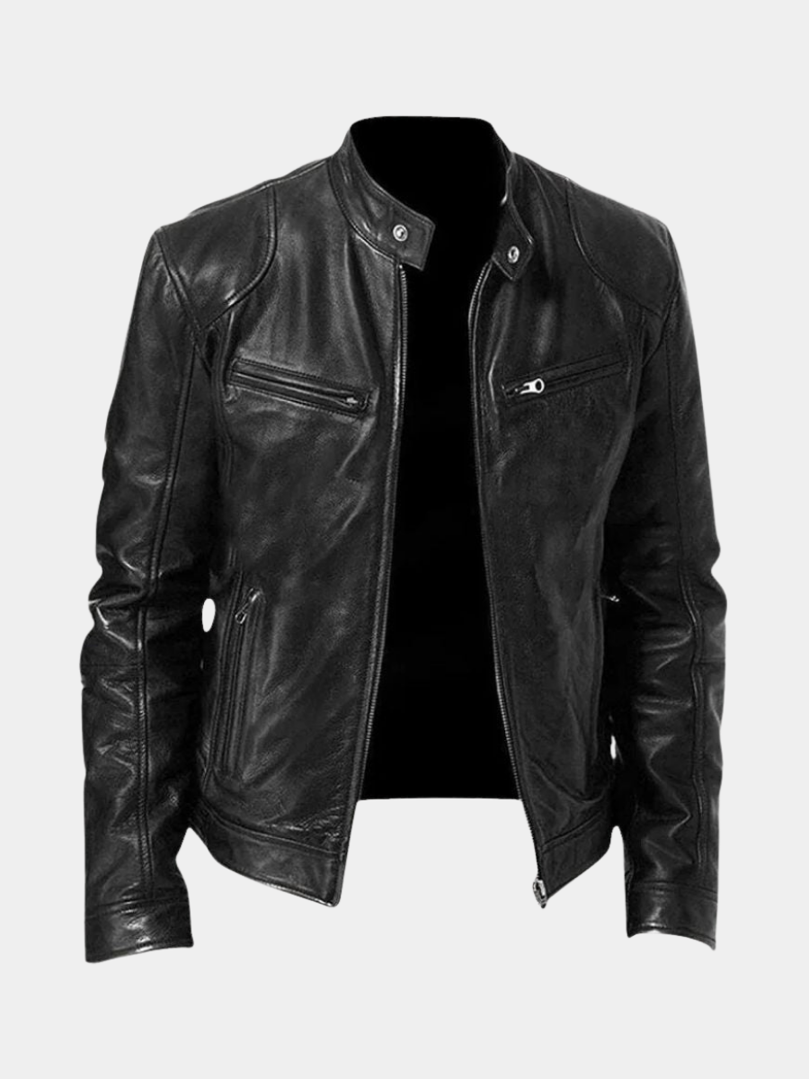 Men's classic leather zip jacket