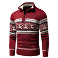 Men's quarter zip Christmas jumper with reindeer fair isle pattern and stand collar