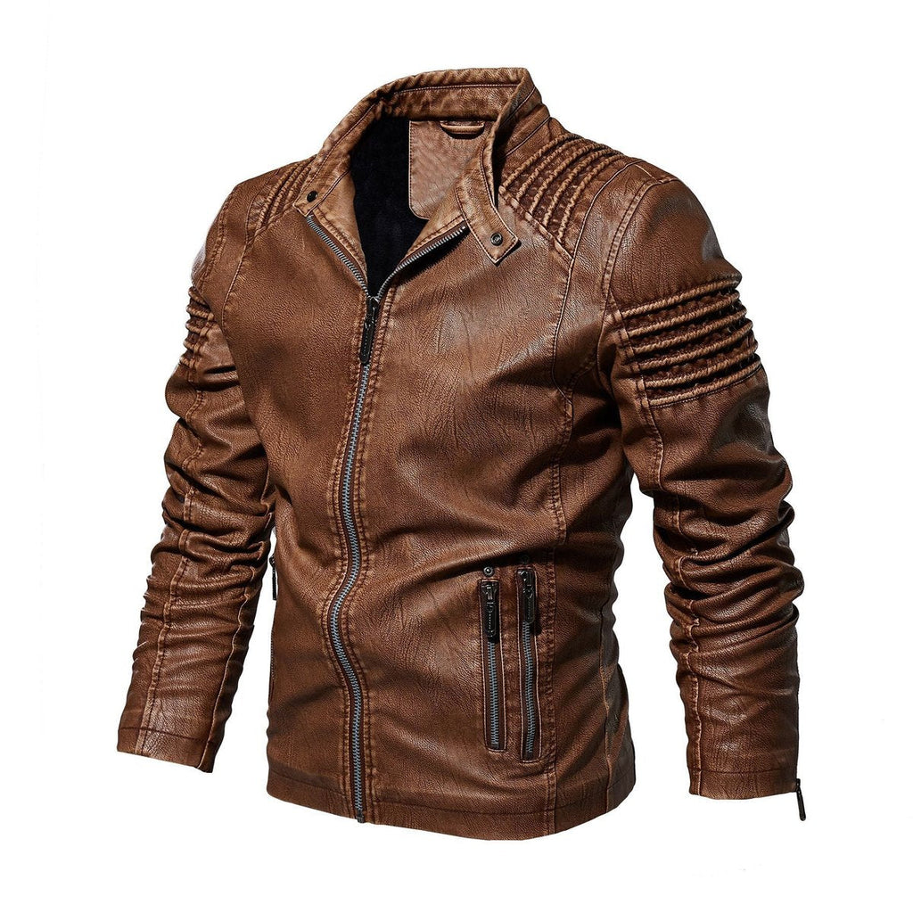 Men's slim fit leather racer jacket, detail
