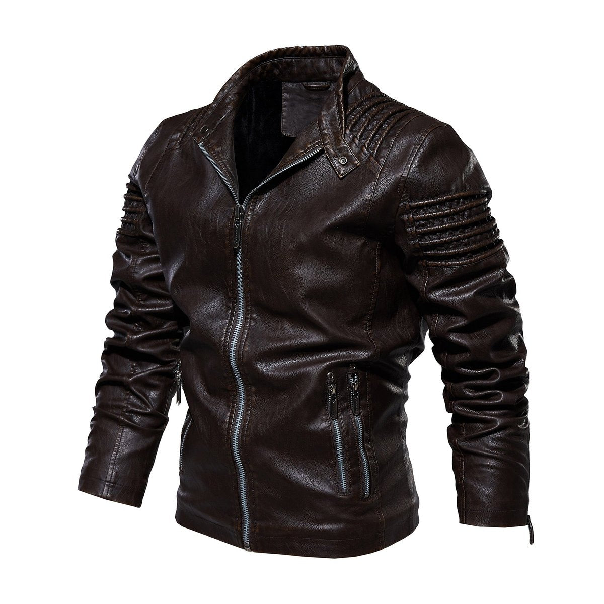 Men's slim fit leather racer jacket, view 8