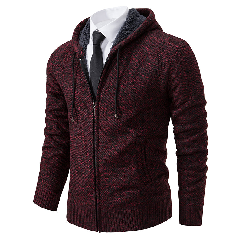 Men's full zip knit cardigan, back view