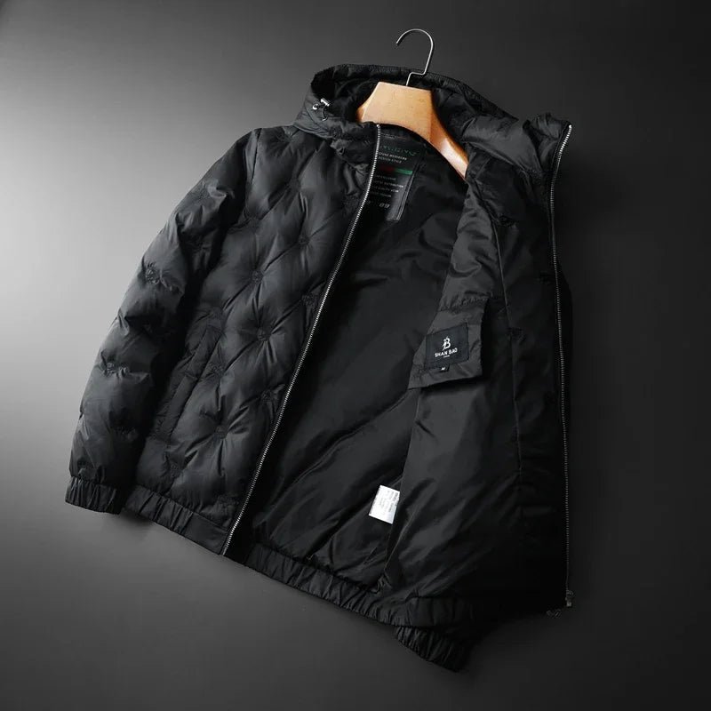 Men's tufted quilted hooded winter jacket with full zip and drawcord hood - view 2