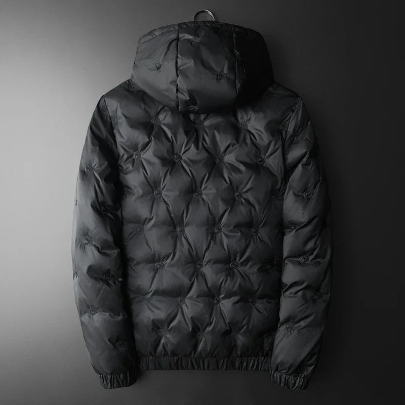 Men's tufted quilted hooded winter jacket with full zip and drawcord hood - view 3