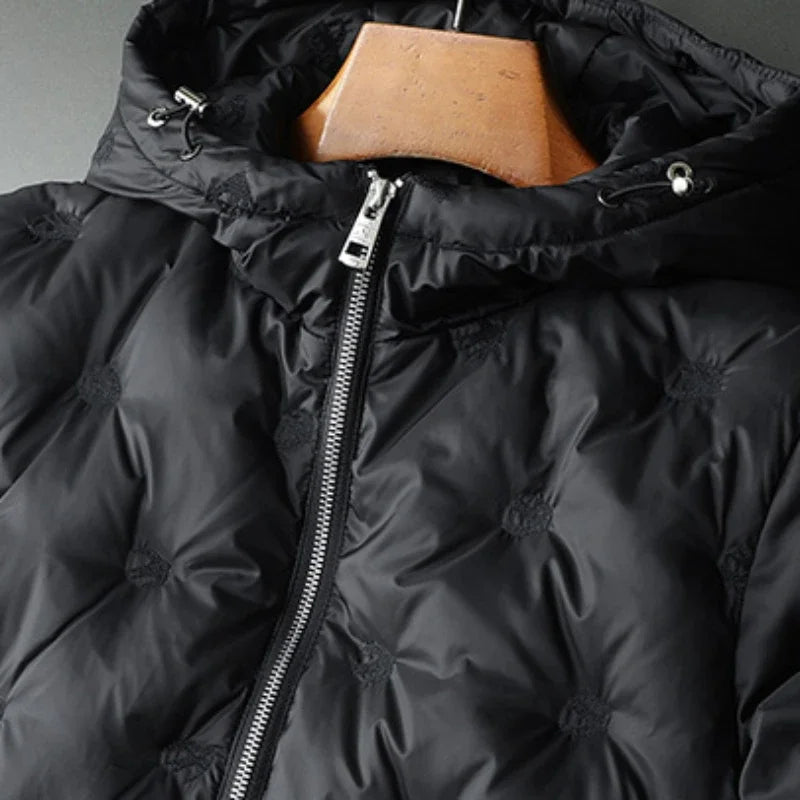 Men's tufted quilted hooded winter jacket with full zip and drawcord hood - view 4