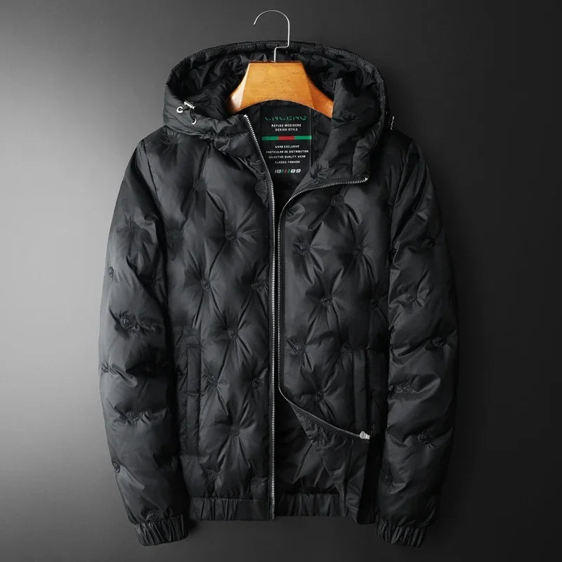 Men's tufted quilted hooded winter jacket with full zip and drawcord hood - view 6