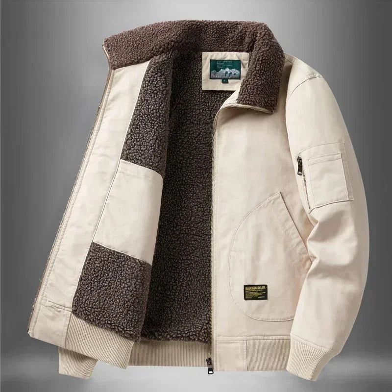 Men's sherpa lined flight bomber jacket, detail