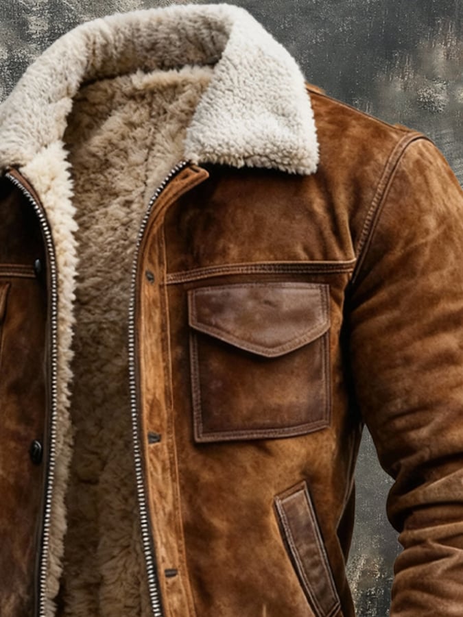 Men's sherpa lined winter jacket, back view