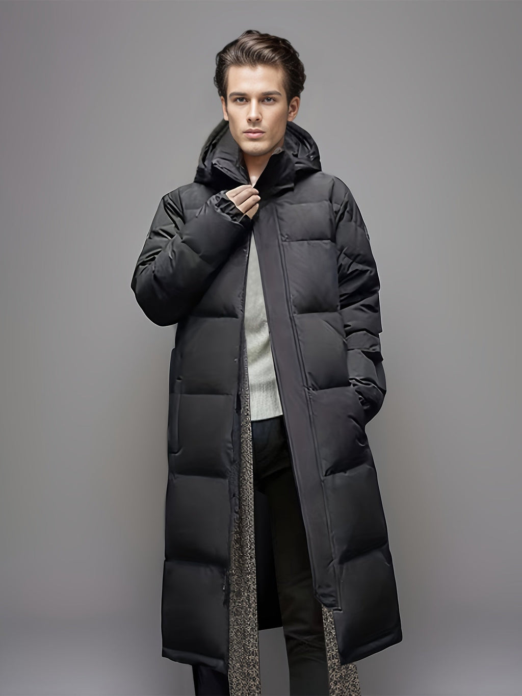 Men's long windproof puffer coat, view 5