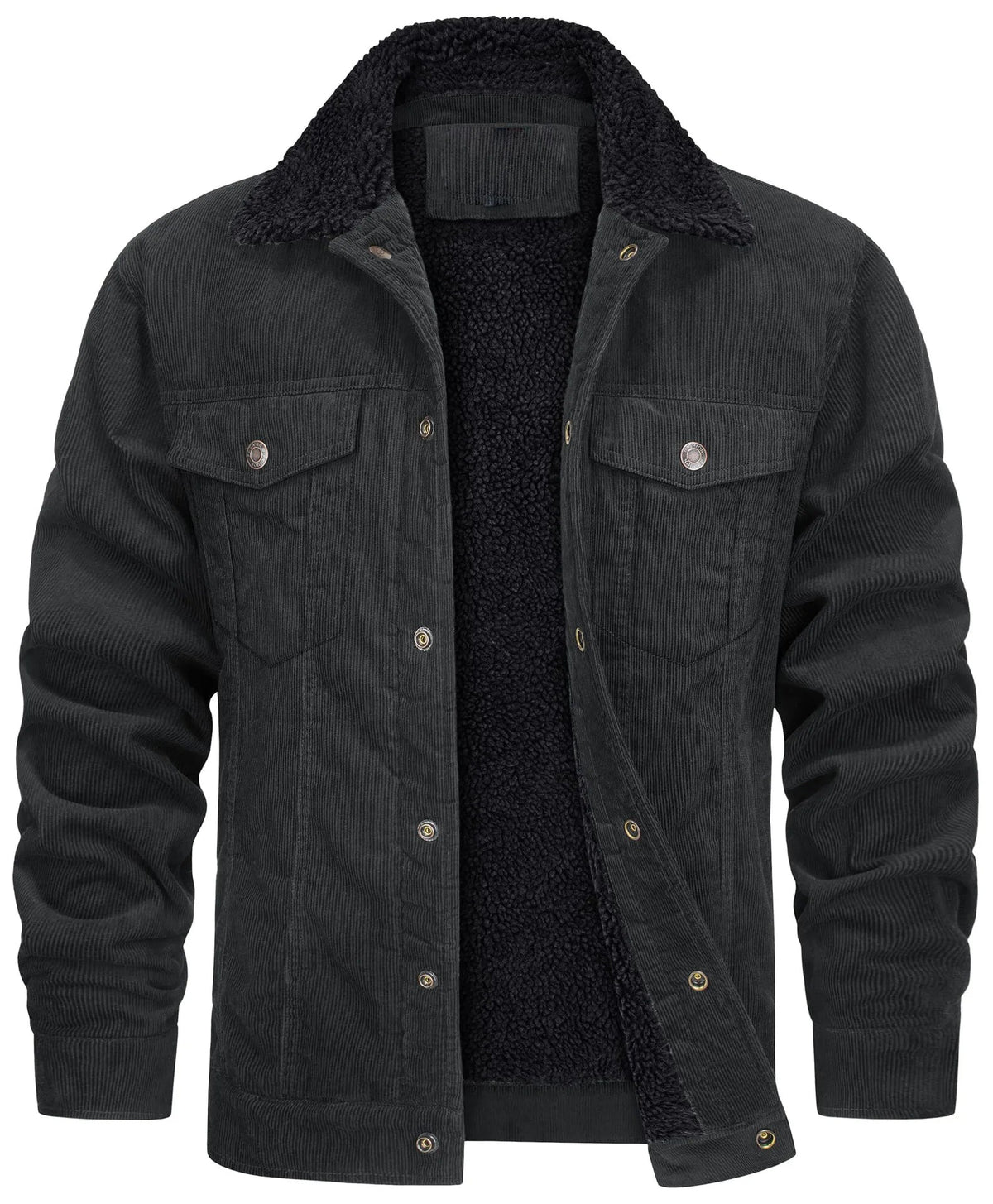 Men's sherpa collar lined corduroy jacket, back view