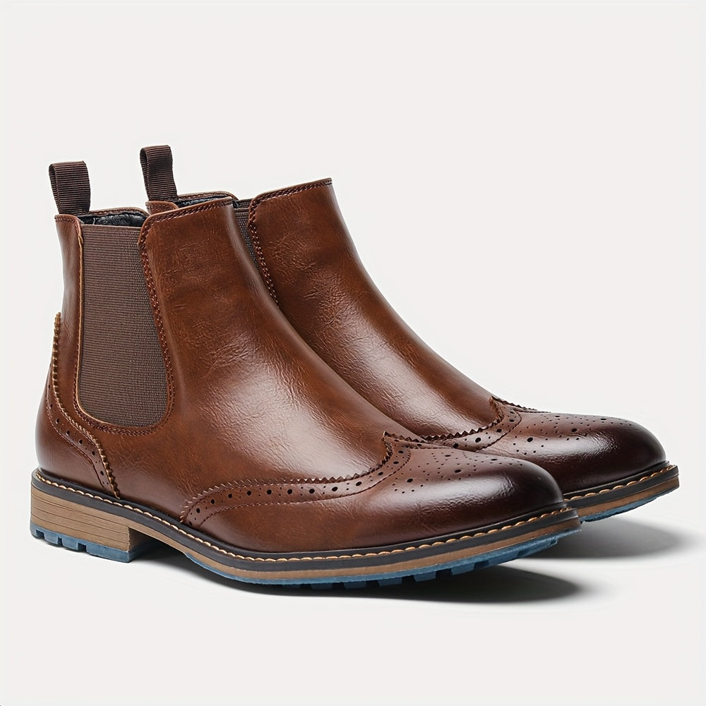 Beaumont | Brogue Detail Leather Chelsea Boots