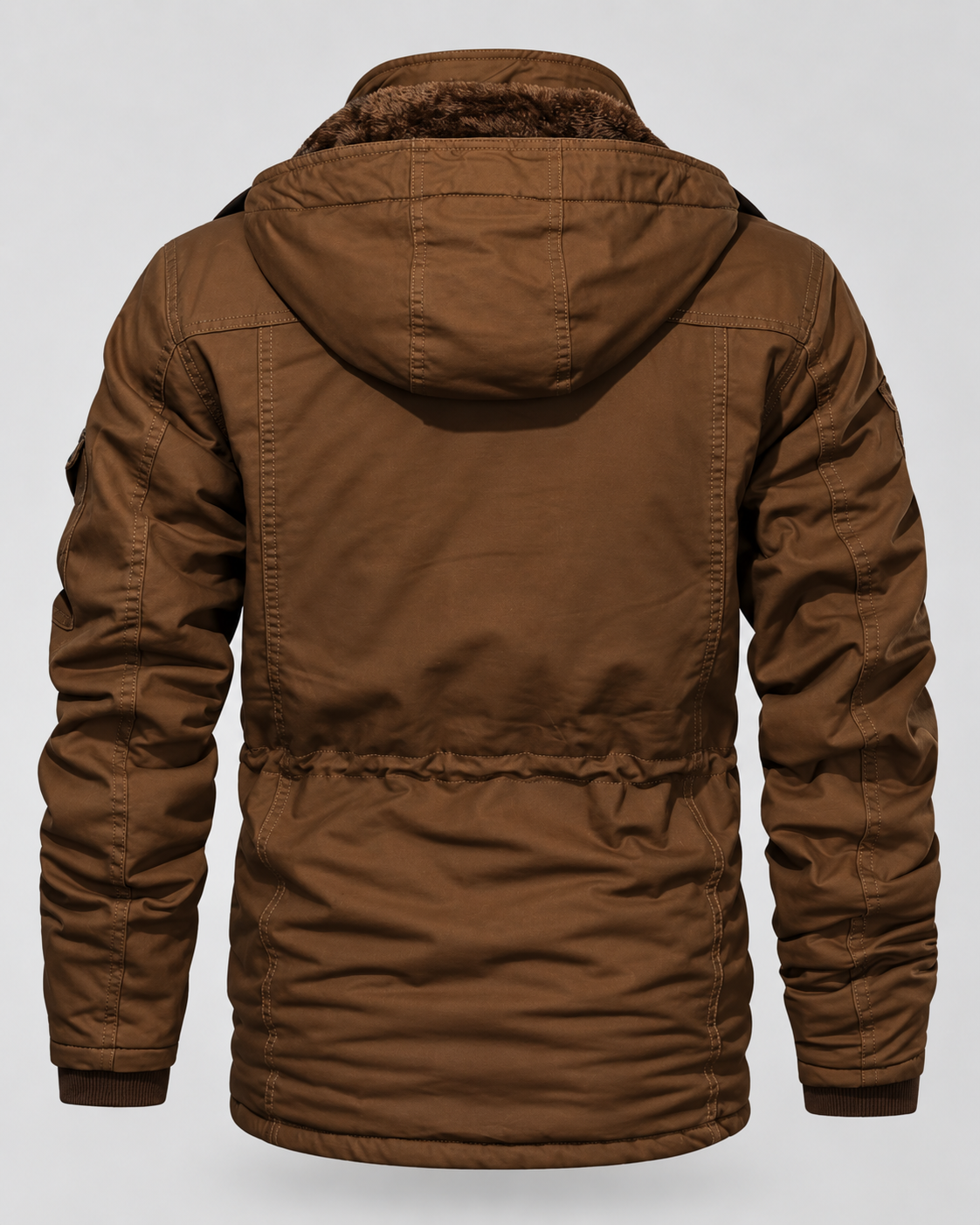 Men's fleece lined hooded utility parka with flap pockets and drawcord waist - view 5