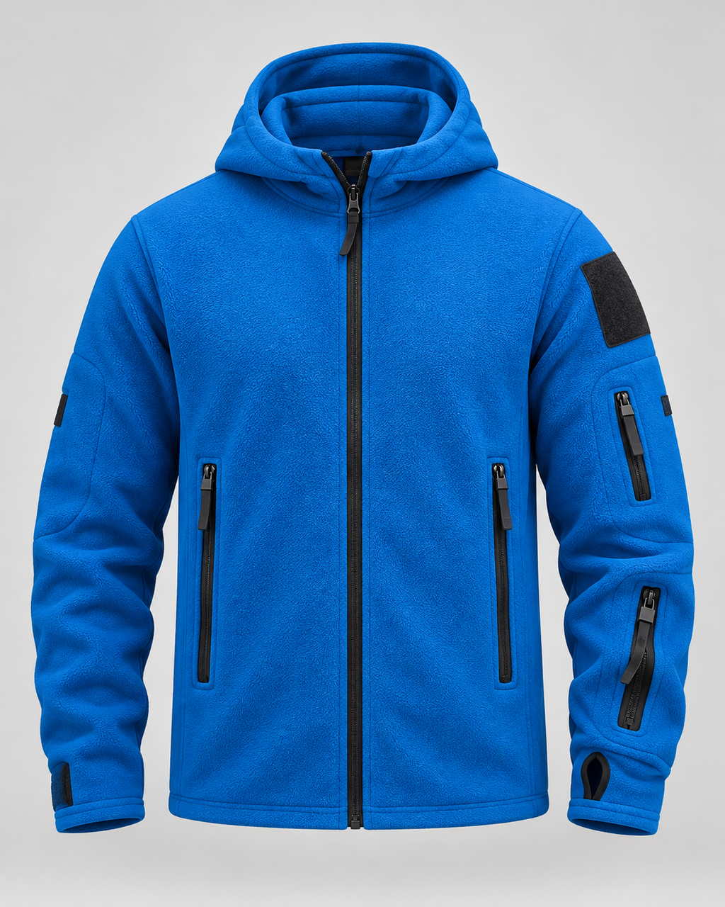 Men's hooded full-zip fleece jacket with zip pockets and sleeve patch panels - view 10