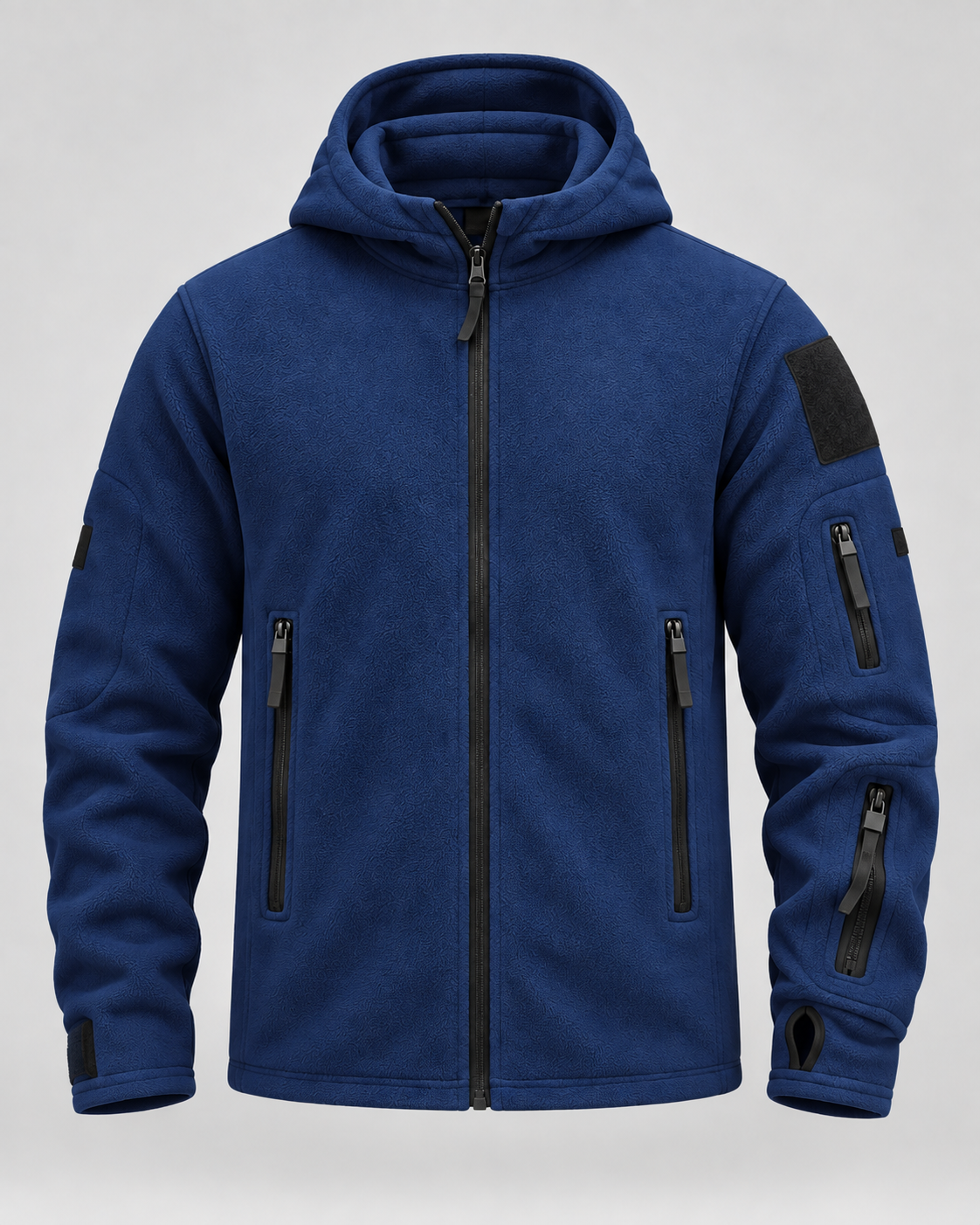 Men's hooded full-zip fleece jacket with zip pockets and sleeve patch panels - view 5