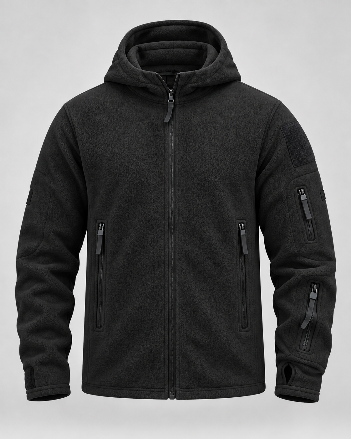 Men's hooded full-zip fleece jacket with zip pockets and sleeve patch panels - view 6