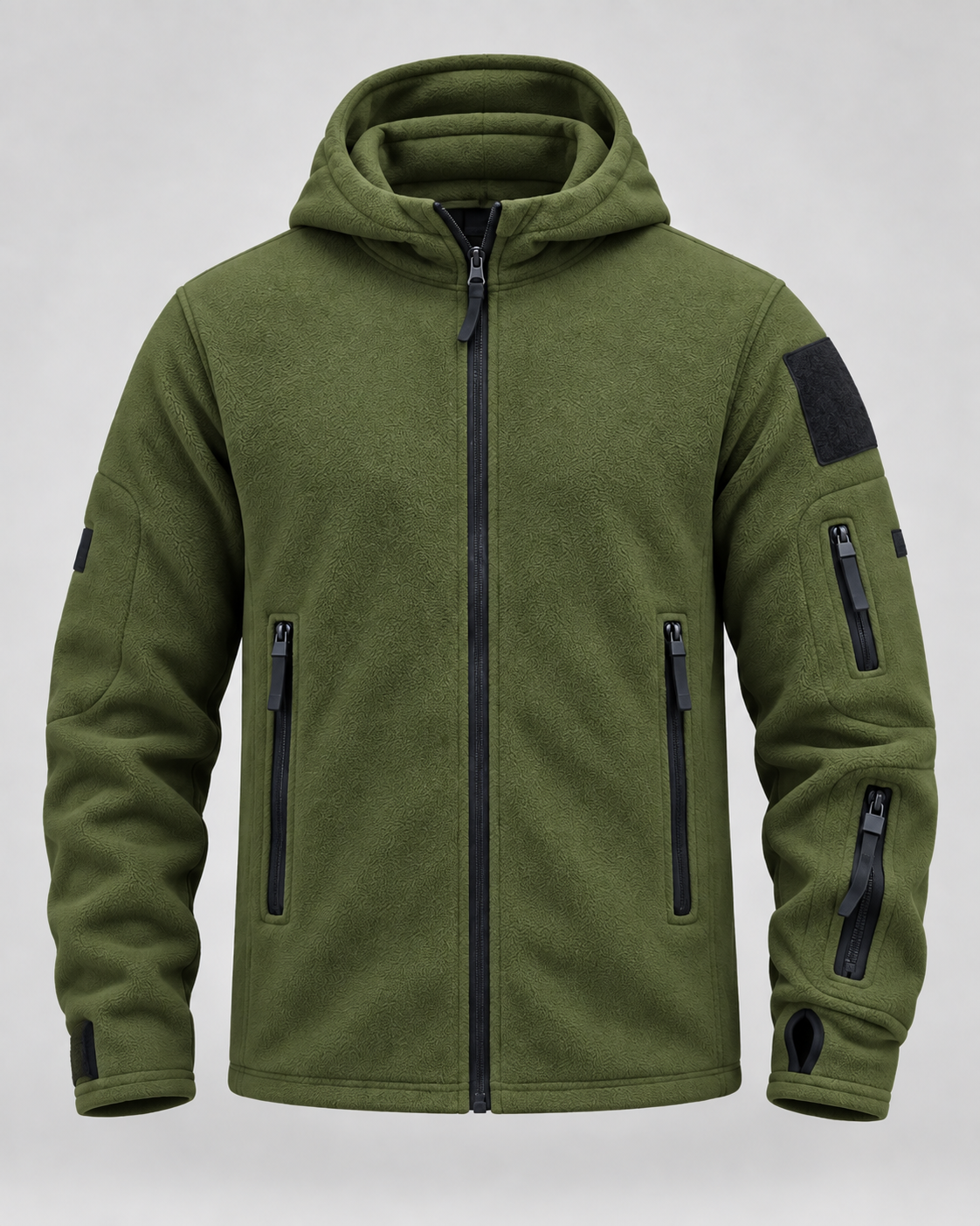 Men's hooded full-zip fleece jacket with zip pockets and sleeve patch panels - view 7