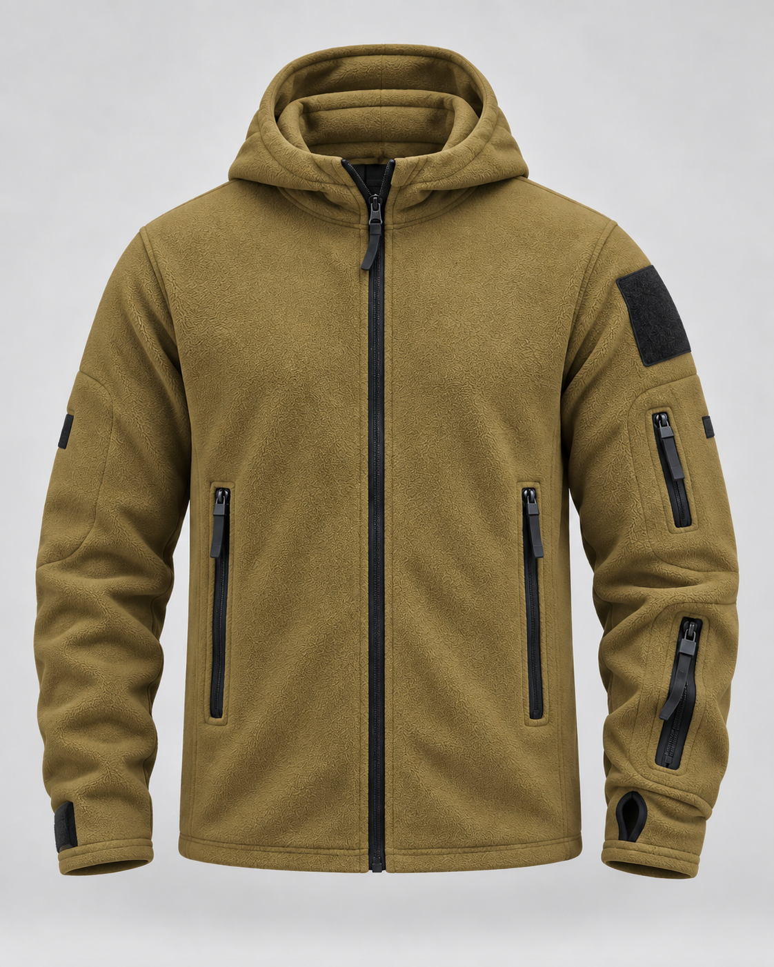 Men's hooded full-zip fleece jacket with zip pockets and sleeve patch panels - view 8