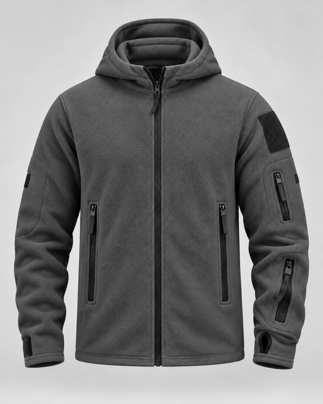 Men's hooded full-zip fleece jacket with zip pockets and sleeve patch panels - view 9