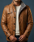 Men's merino lined leather winter coat
