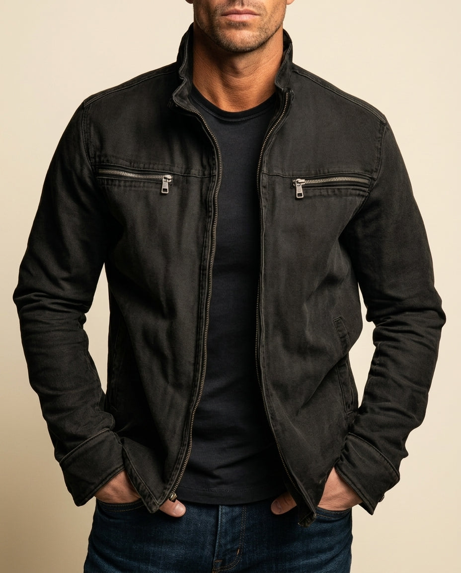 Men's washed moto field jacket, detail