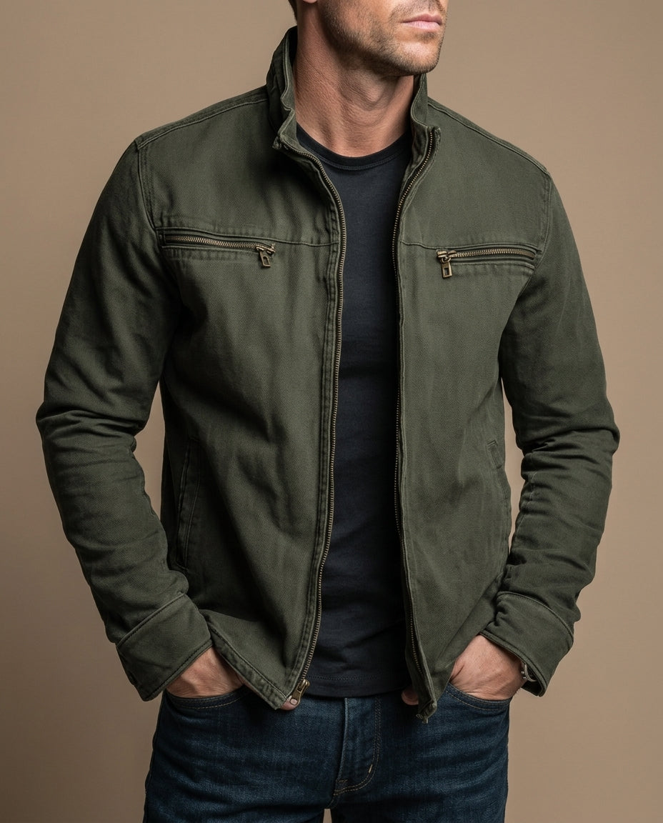 Men's washed moto field jacket, side view