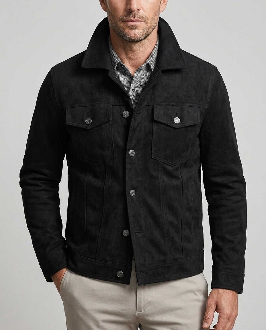 Men's suede cargo utility jacket, detail