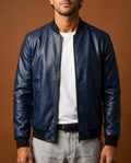 Men's smooth leather bomber jacket