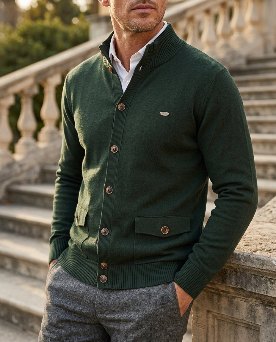 Men's cotton stretch stand collar cardigan