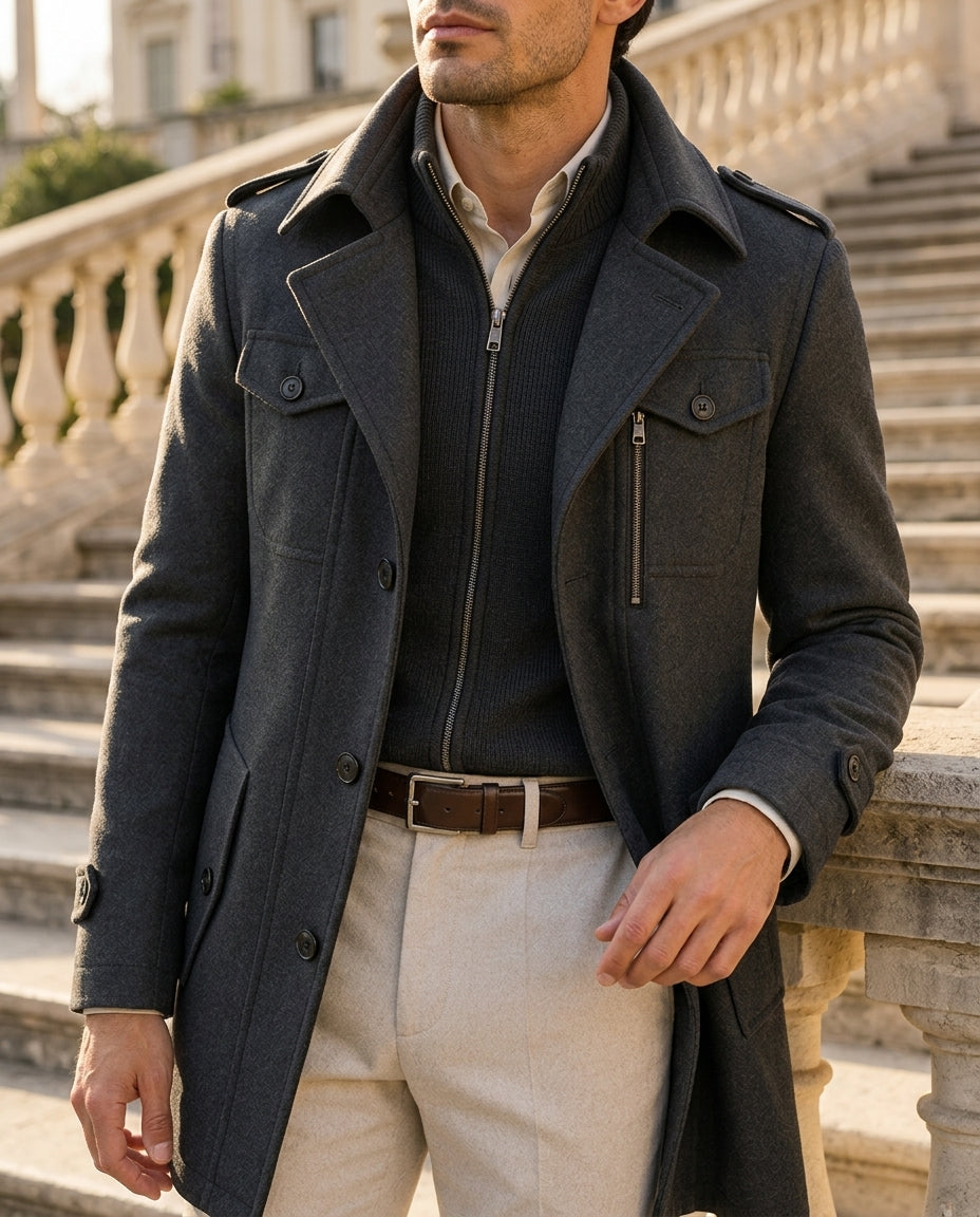 Forrest | Wool Stand Collar Overcoat