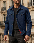 Men's flannel lined denim trucker jacket