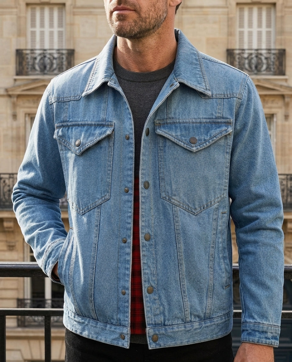 Ira | Flannel Lined Denim Trucker Jacket