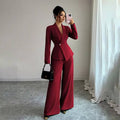 Womens wrap blazer set with matching wide leg pants
