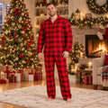 Man in red plaid flannel-look button-up Christmas pajamas - view 2