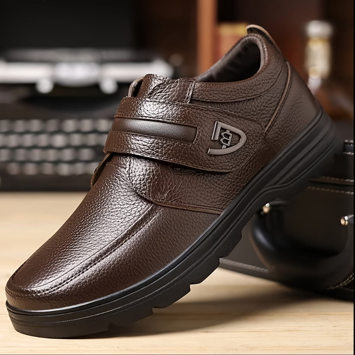 Men's adjustable strap smart casual shoes, side view